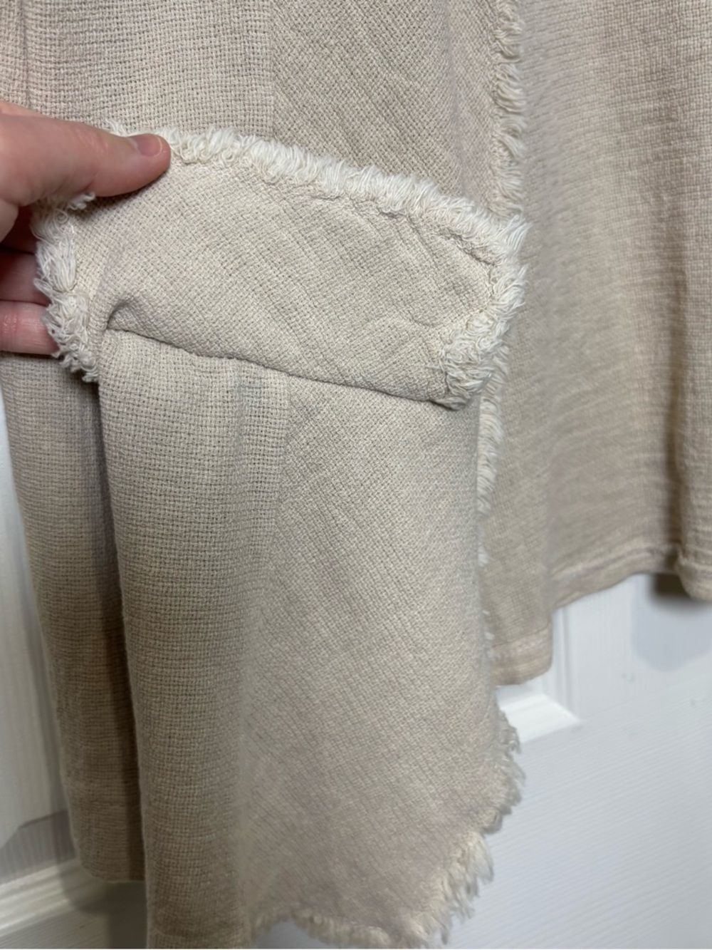 Tempo Paris Linen Open Cardigan Women’s Large Fringe Beige Lagenlook Lagom Italy - Picture 7 of 8